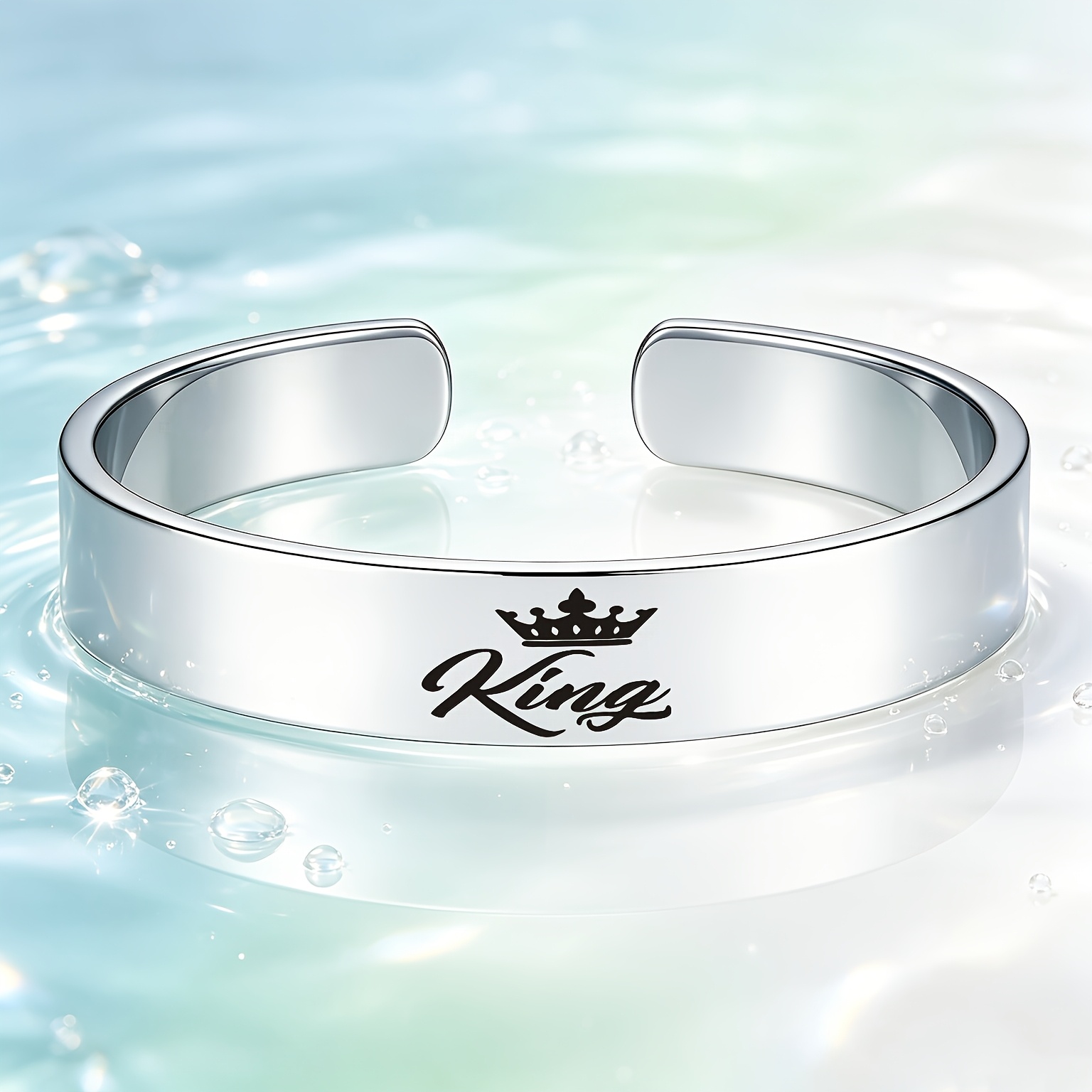 Men's 'King' Open Bangle Bracelet with Crown Element